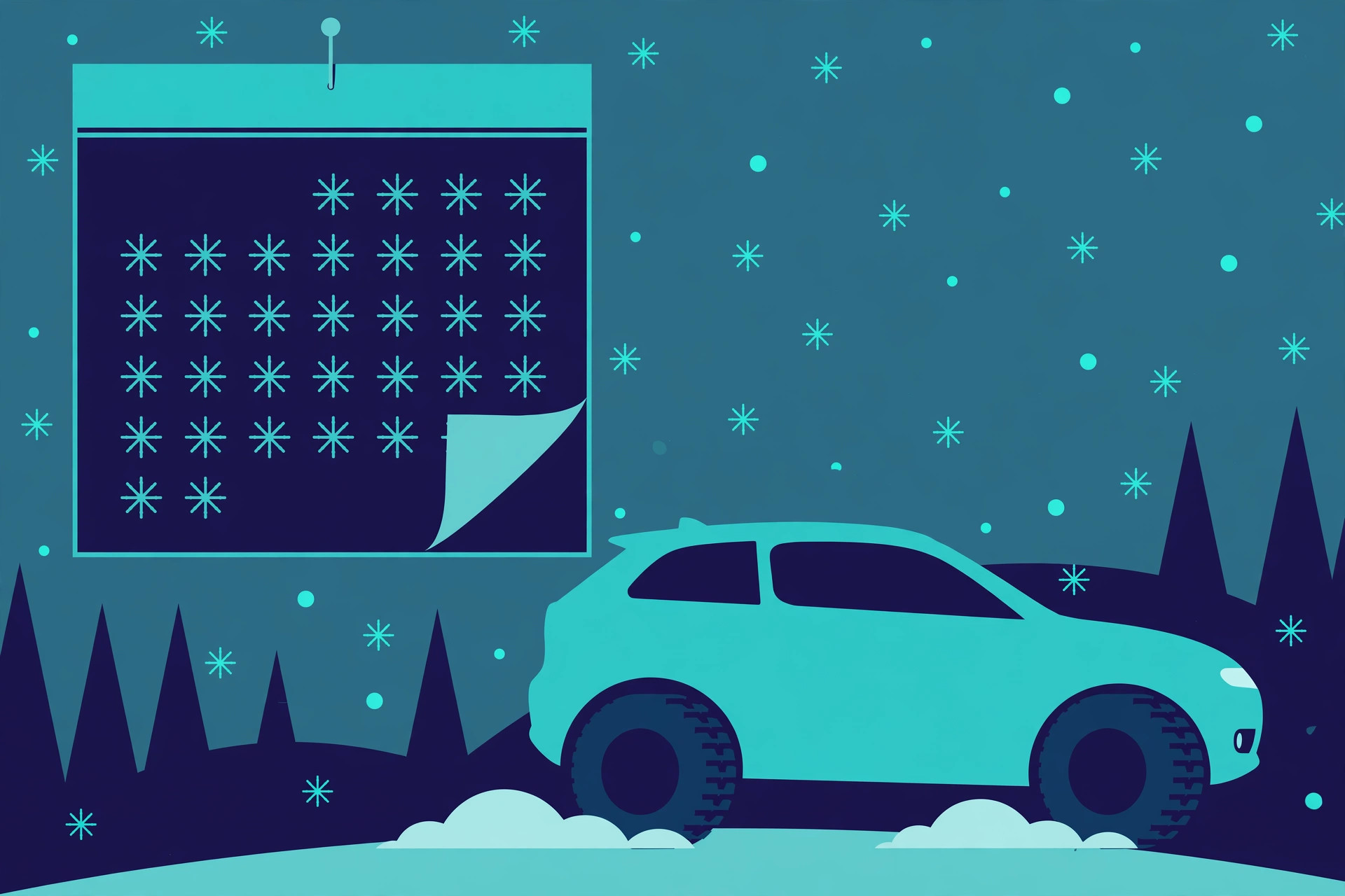 Flat illustration of a road sign marking Quebec's December winter tire requirement