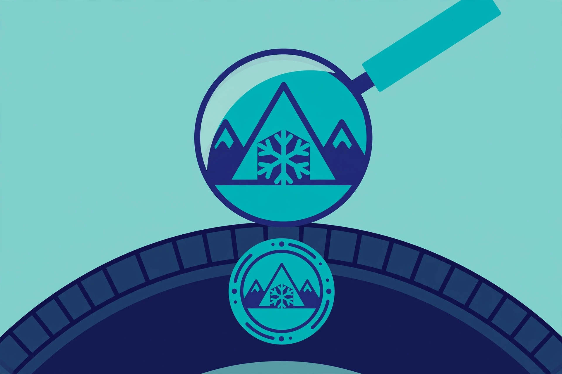 Flat illustration of a winter tire with the mountain-snowflake symbol