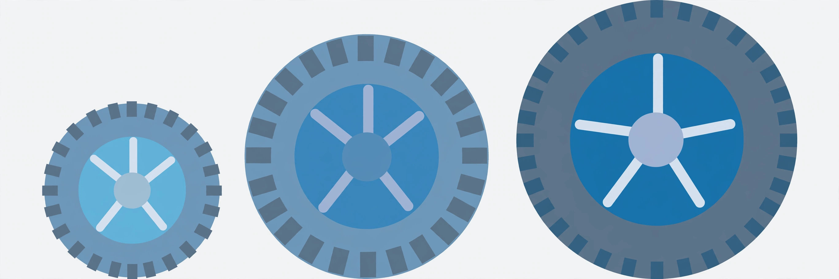 Flat illustration of three tires in ascending sizes on a plain background